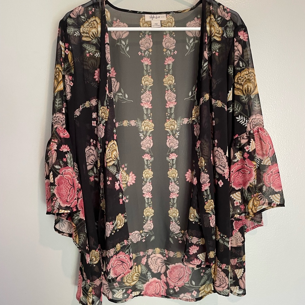 Style & Co Floral 3/4 Bell Sleeve Kimono Size Petite Medium